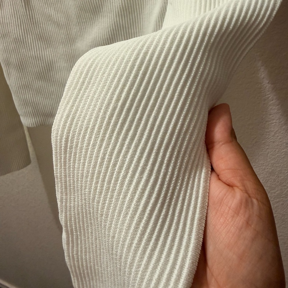 And Now This, White Ribbed Square Neck Long Sleeve Top, Size Large NWOT - Picture 4 of 6